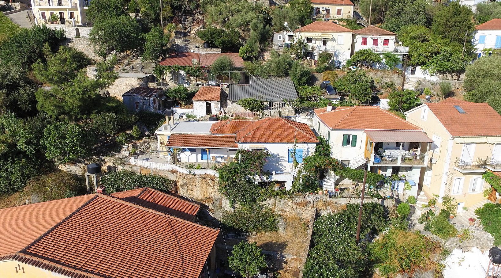 Aerial views of house for sale Ithaca Greece, Vathi