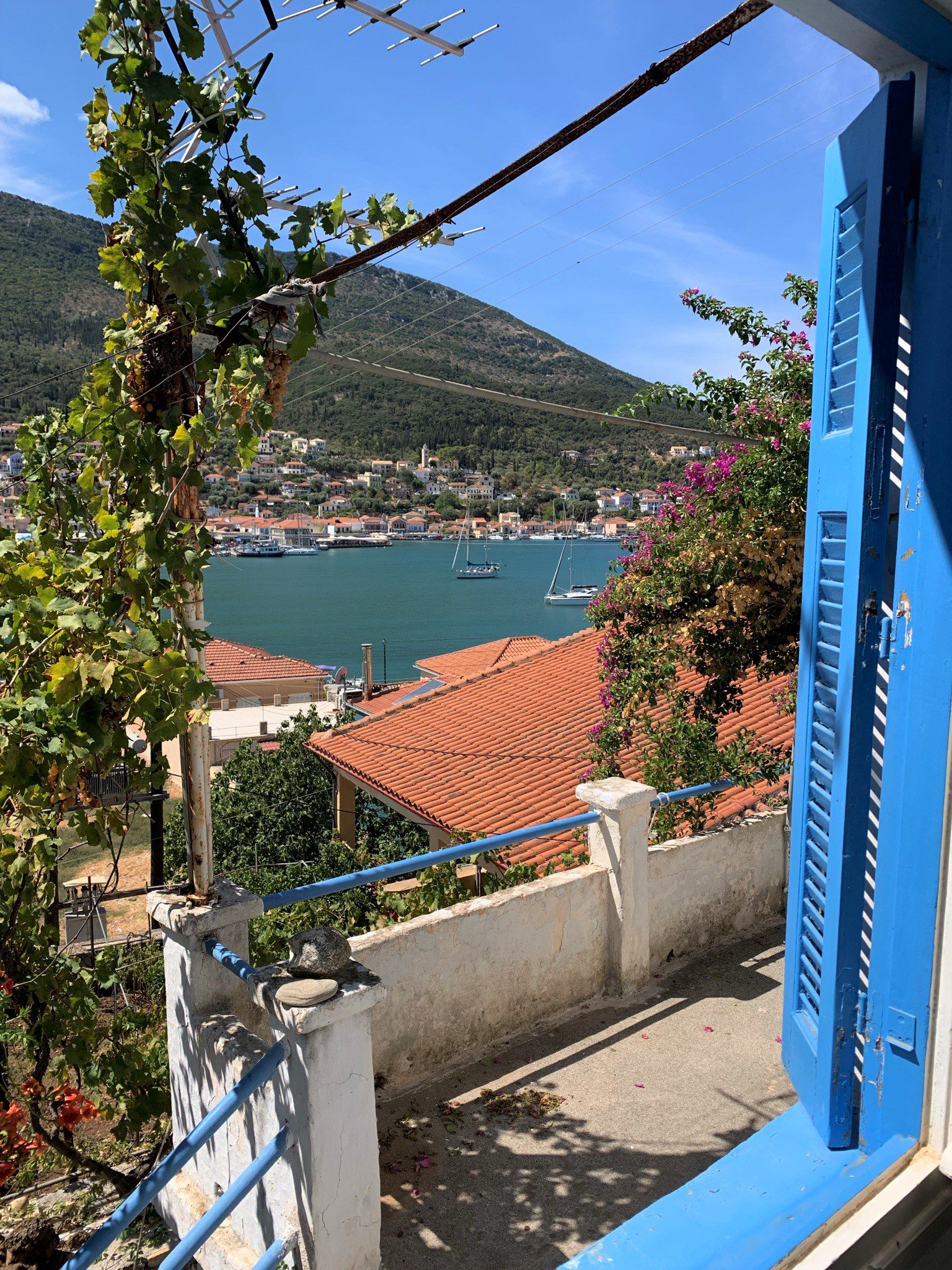 Views from bedroom of house for sale Ithaca Greece, Vathi