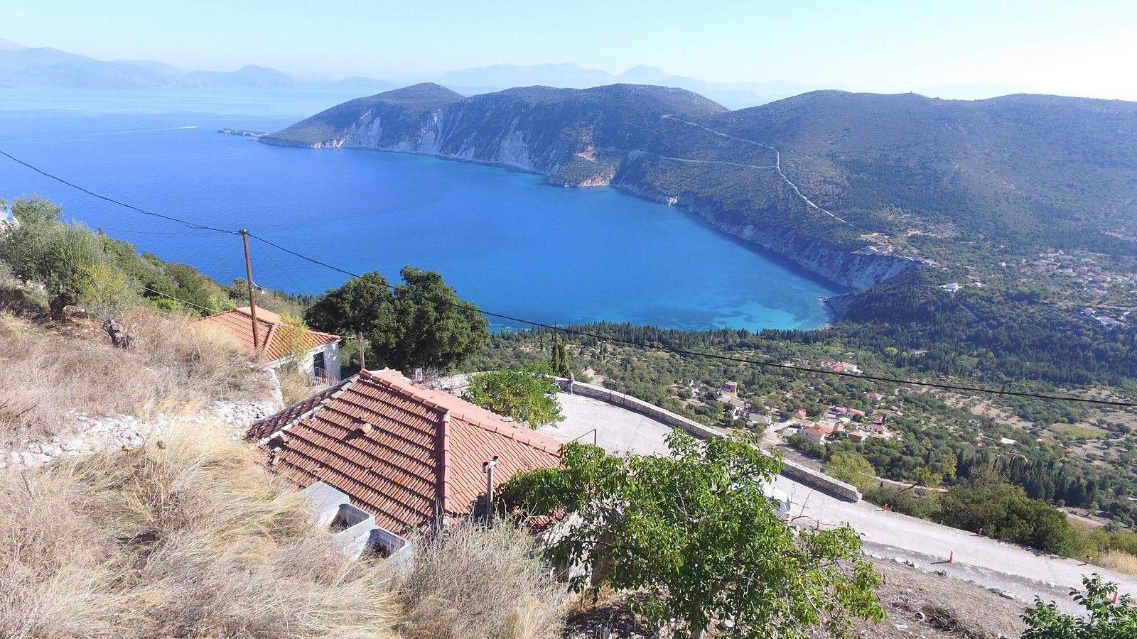 Aerial view of sea view with house for sale Ithaca Greece, Exoghi