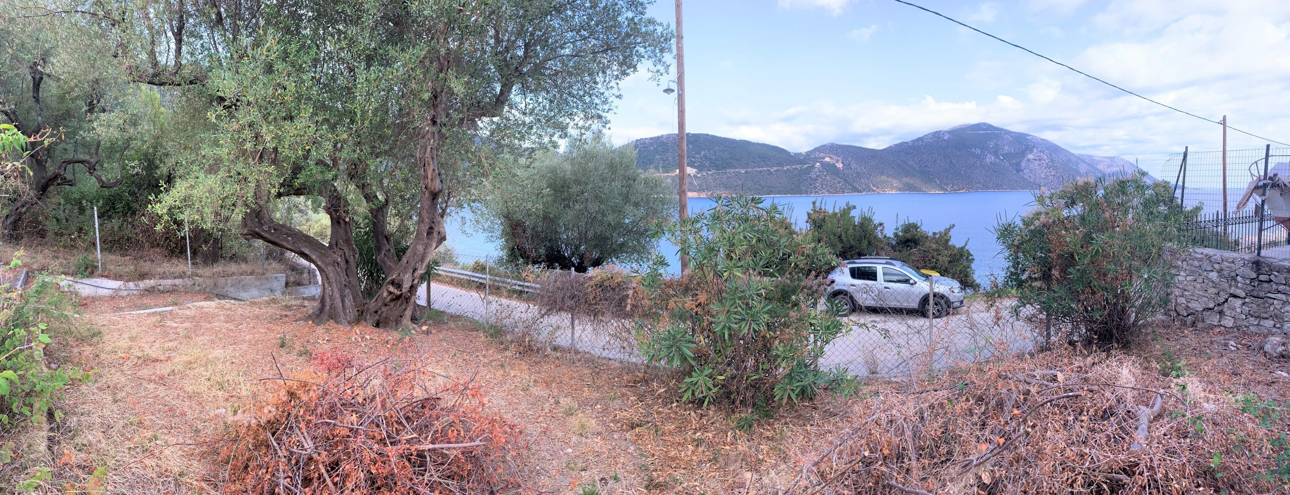 Panoramic pic of outside area of house for sale Ithaca Greece, Aetos