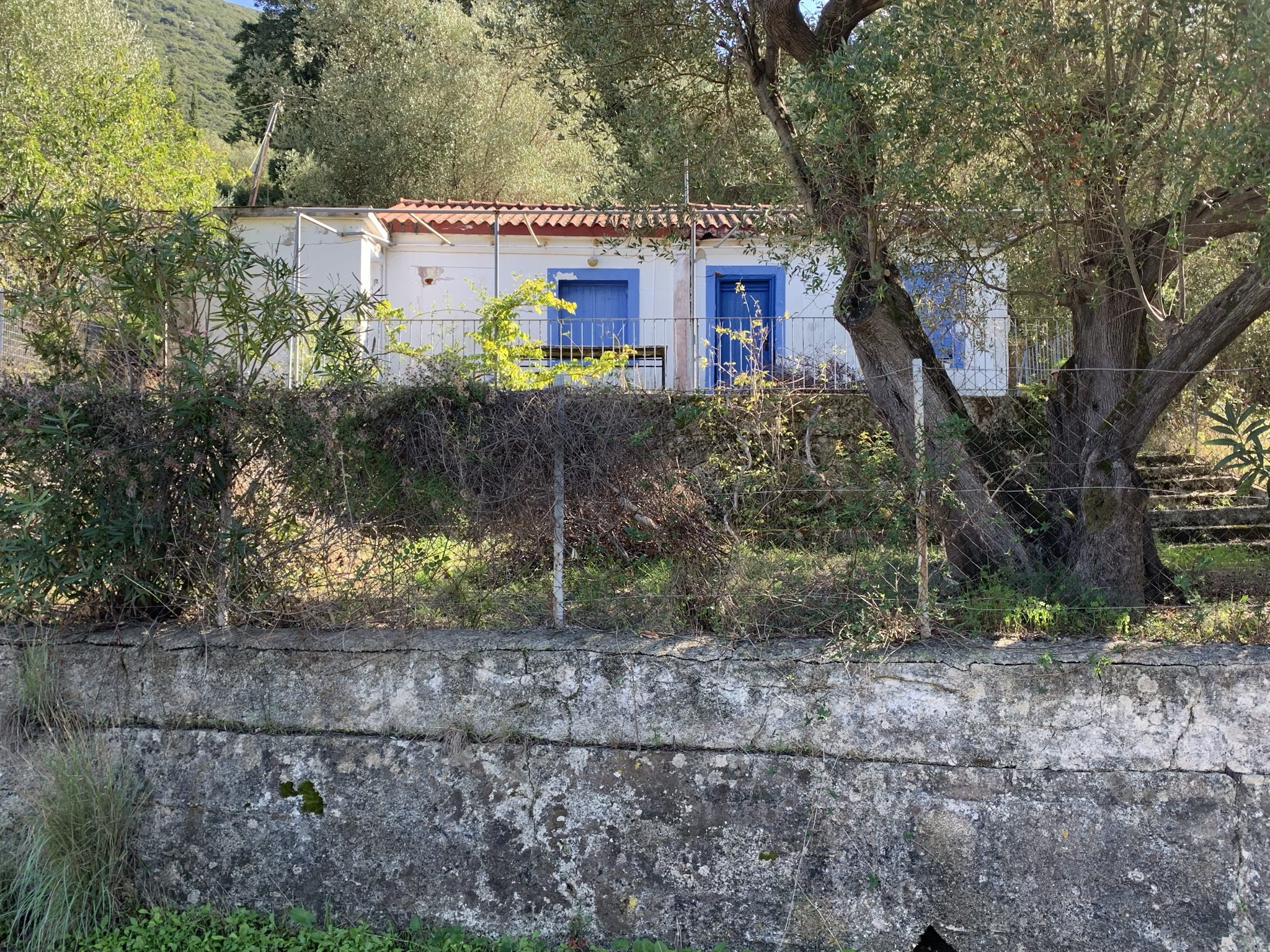 Front face of house from road for sale Ithaca Greece, Aetos