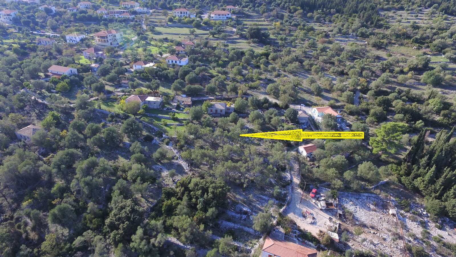 Aerial view of house and surrounding land for sale Ithaca Greece, Stavros