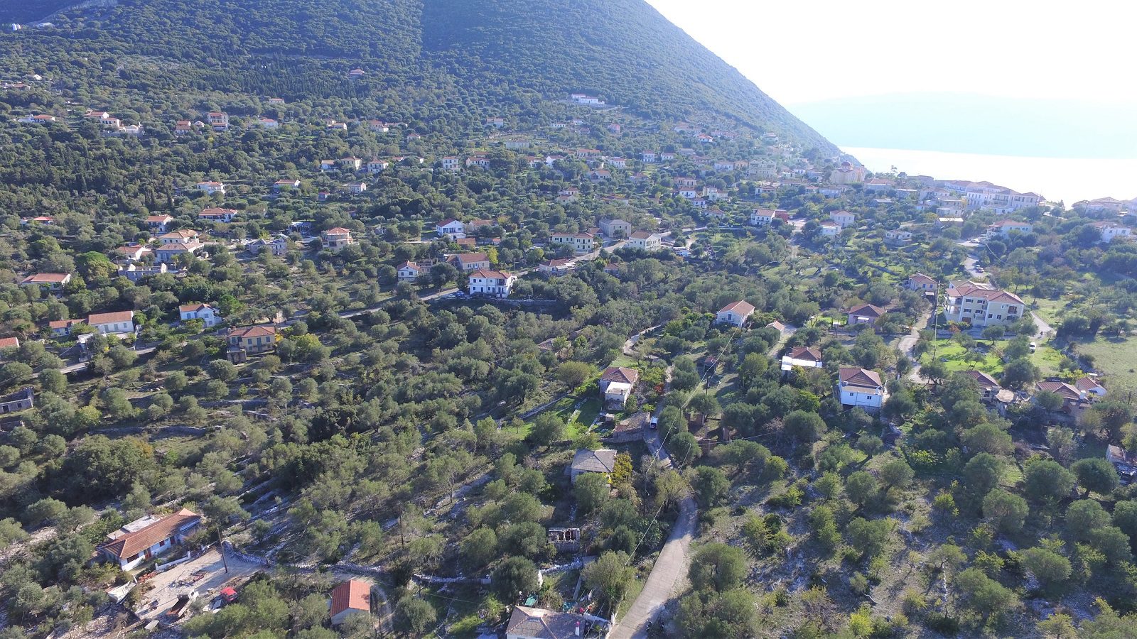 Aerial view of house and surrounding land for sale Ithaca Greece, Stavros