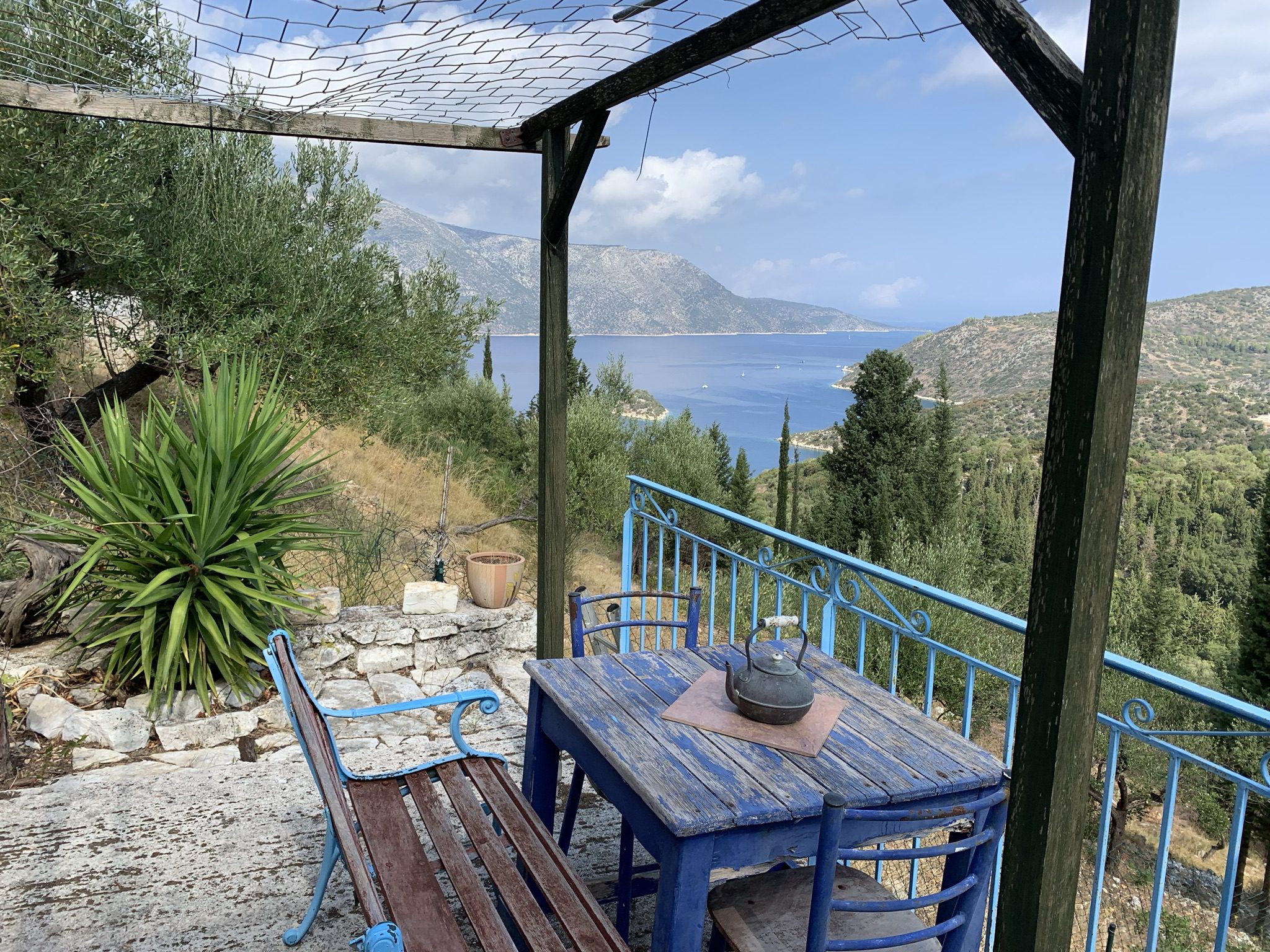 Terrace sea views of house for sale on Ithaca Greece, Vathi