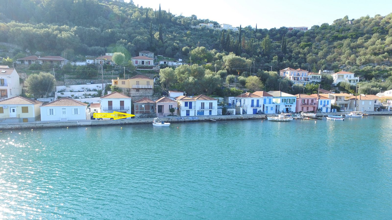 Aerial views of house for sale on Ithaca Greece, Vathi