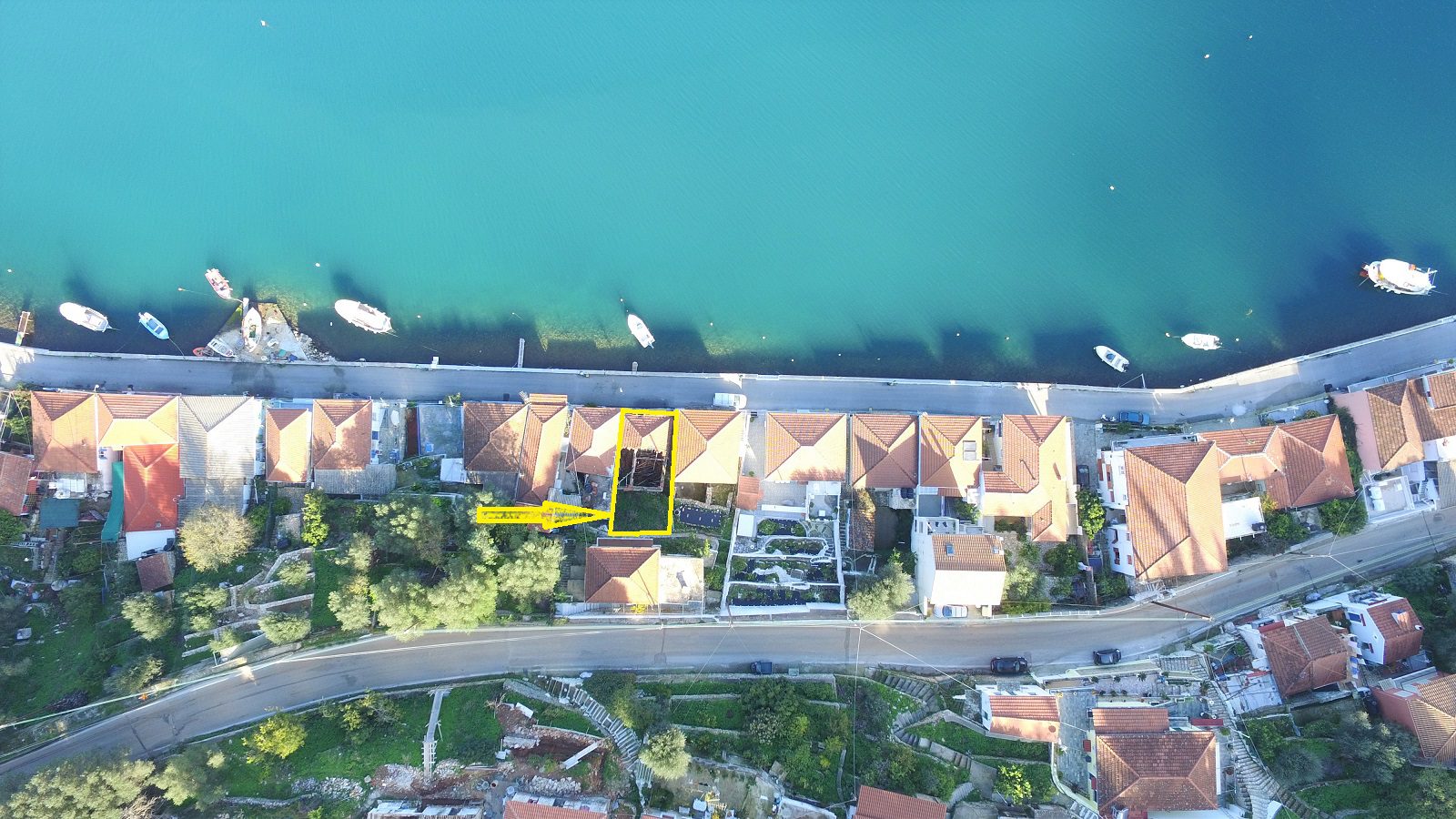 Aerial views of house for sale on Ithaca Greece, Vathi