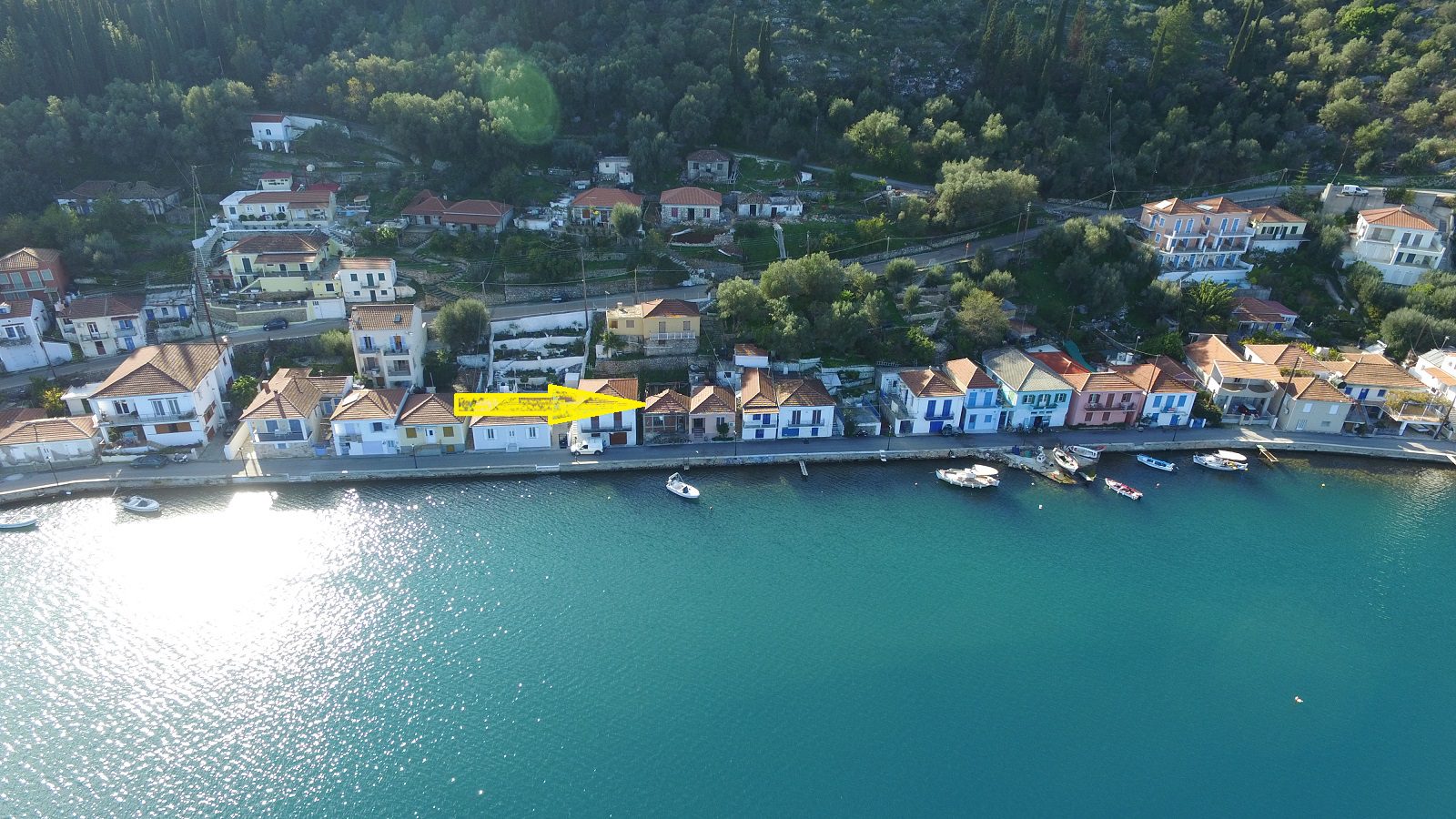 Aerial views of house for sale on Ithaca Greece, Vathi