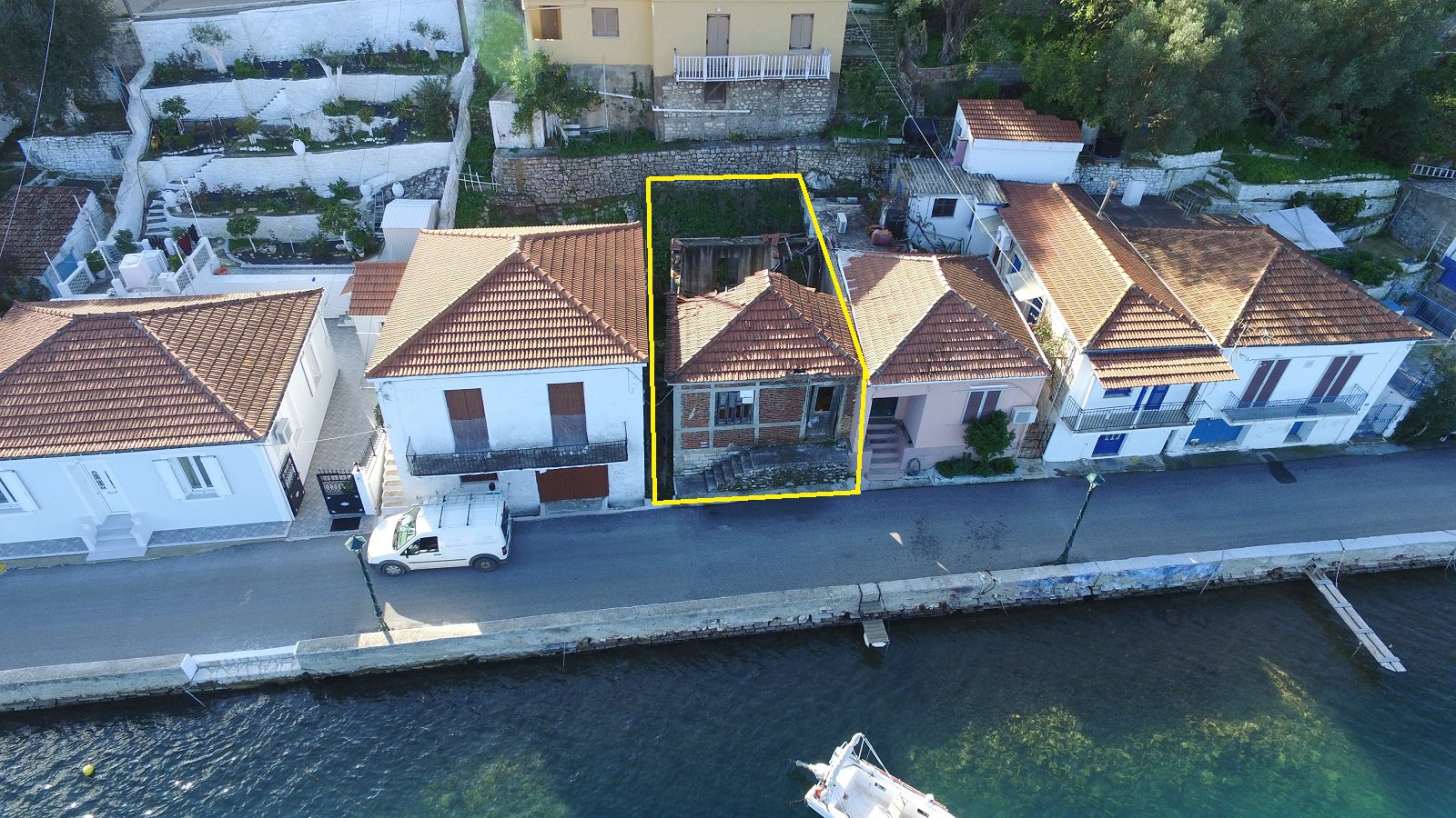 Aerial views of house for sale on Ithaca Greece, Vathi