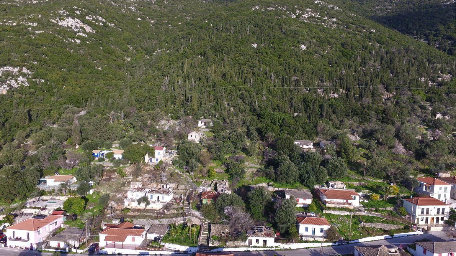 Aerial views of house for sale on Ithaca Greece, Lefki