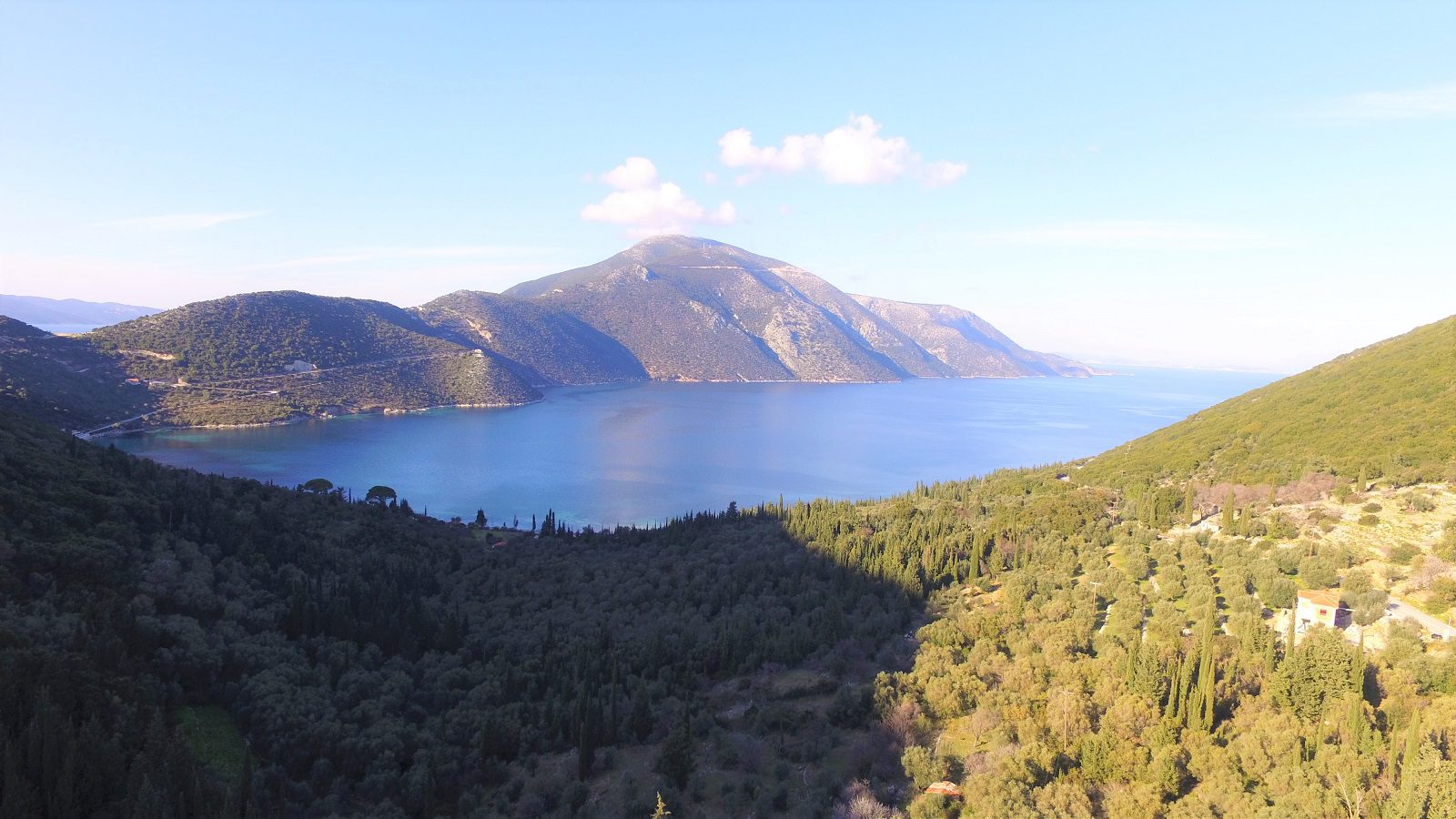 Aerial views of land for sale on Ithaca Greece, Piso Aetos