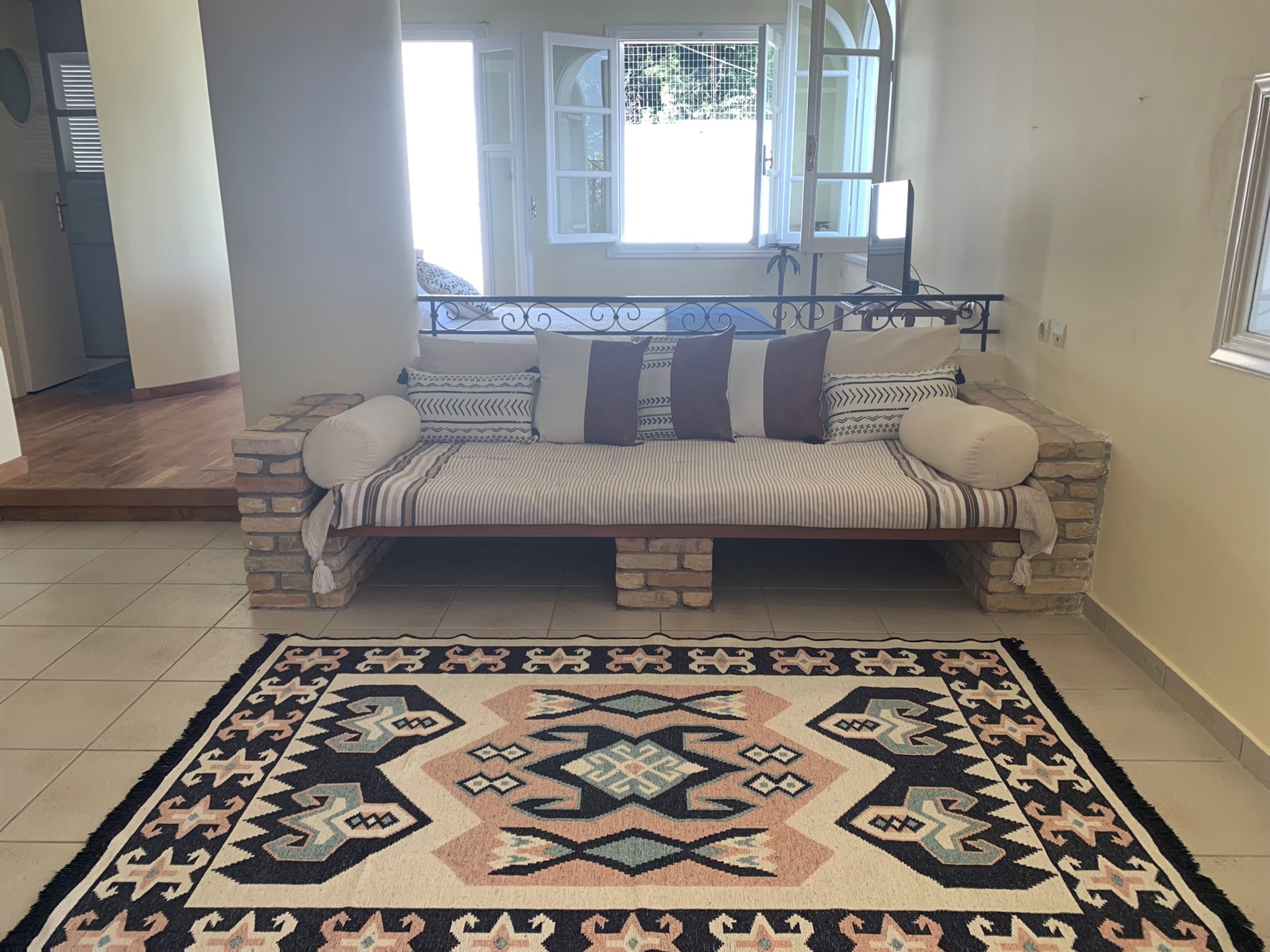 Living room of house for rent on Ithaca Greece, Aetos