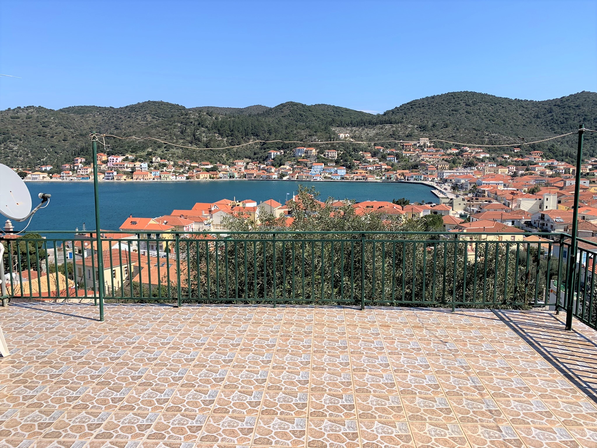 Outside terrace of house for sale on Ithaca Greece, Vathi