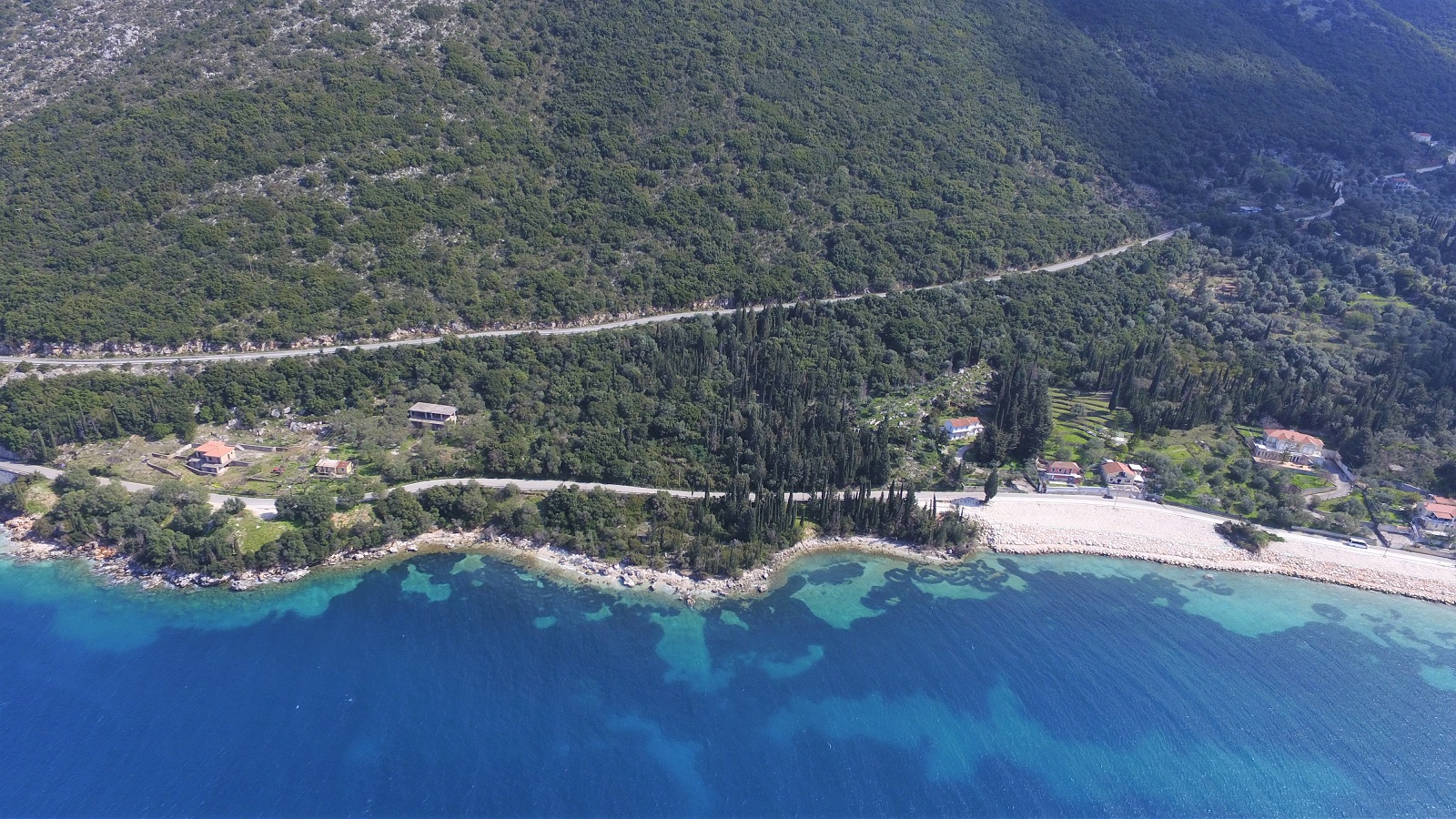 Aerial views of land for sale on Ithaca Greece, Aetos