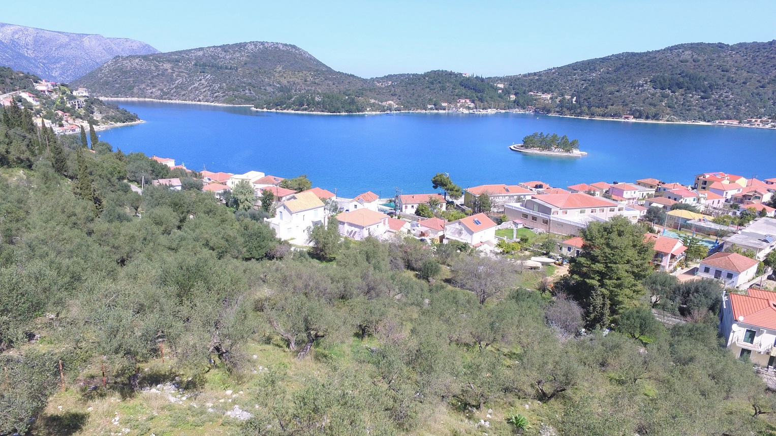 Aerial views of land for sale Ithaca Greece, Vathi