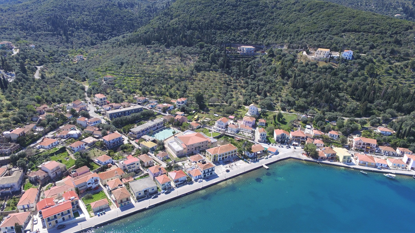 Aerial views of land for sale Ithaca Greece, Vathi