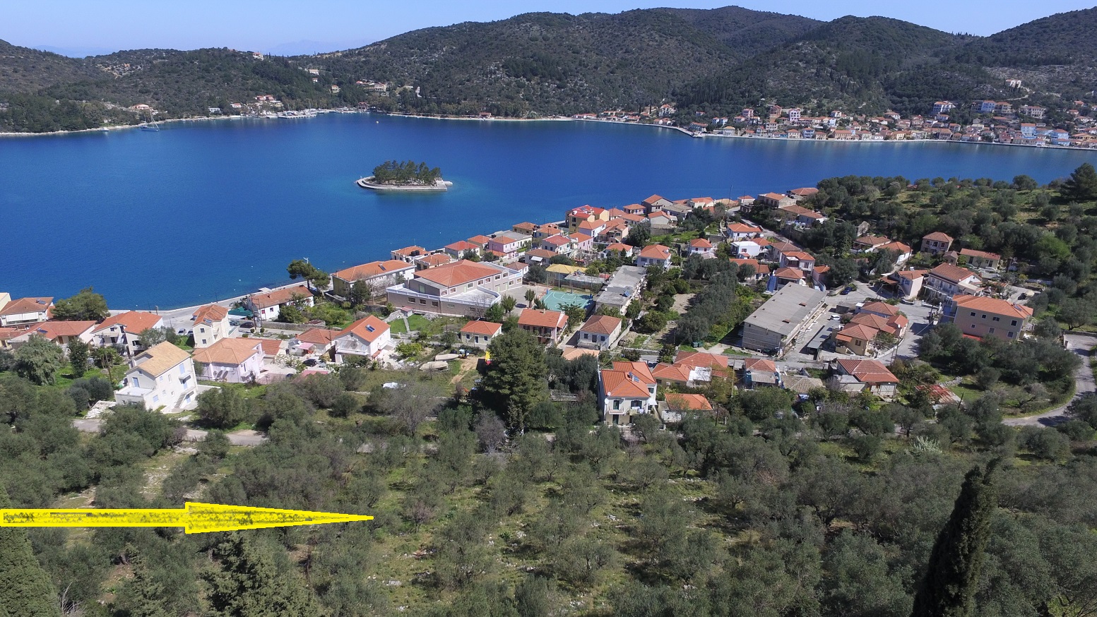 Aerial views of land for sale Ithaca Greece, Vathi