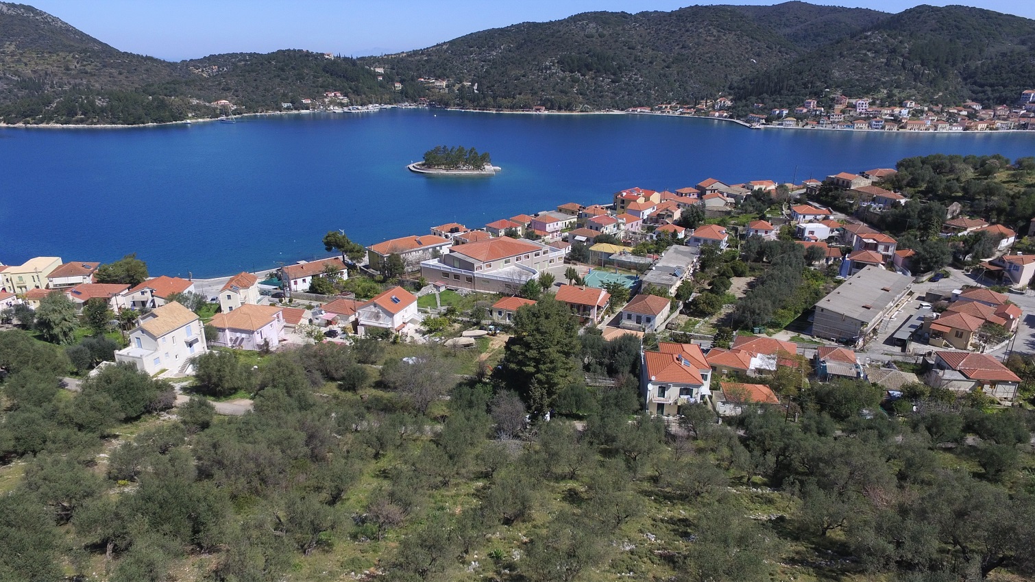 Aerial views of land for sale Ithaca Greece, Vathi