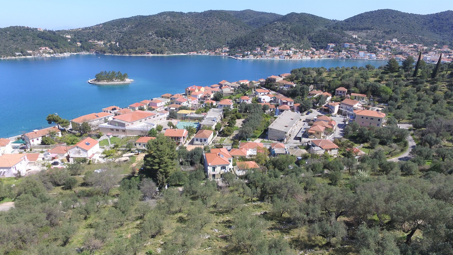 Aerial views of land for sale Ithaca Greece, Vathi