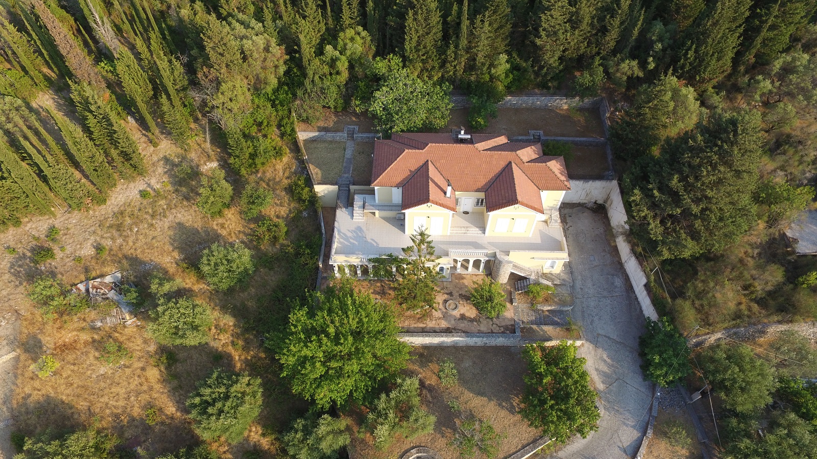 Aerial views of house for rent on Ithaca Greece, Brosta Aetos