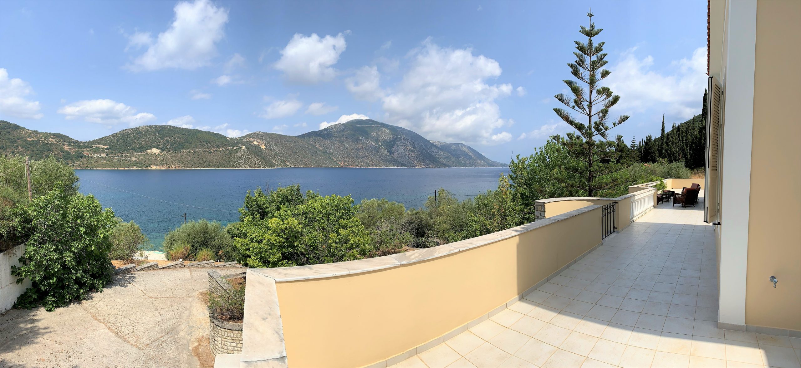 Balcony views of house for rent on Ithaca Greece, Brosta Aetos