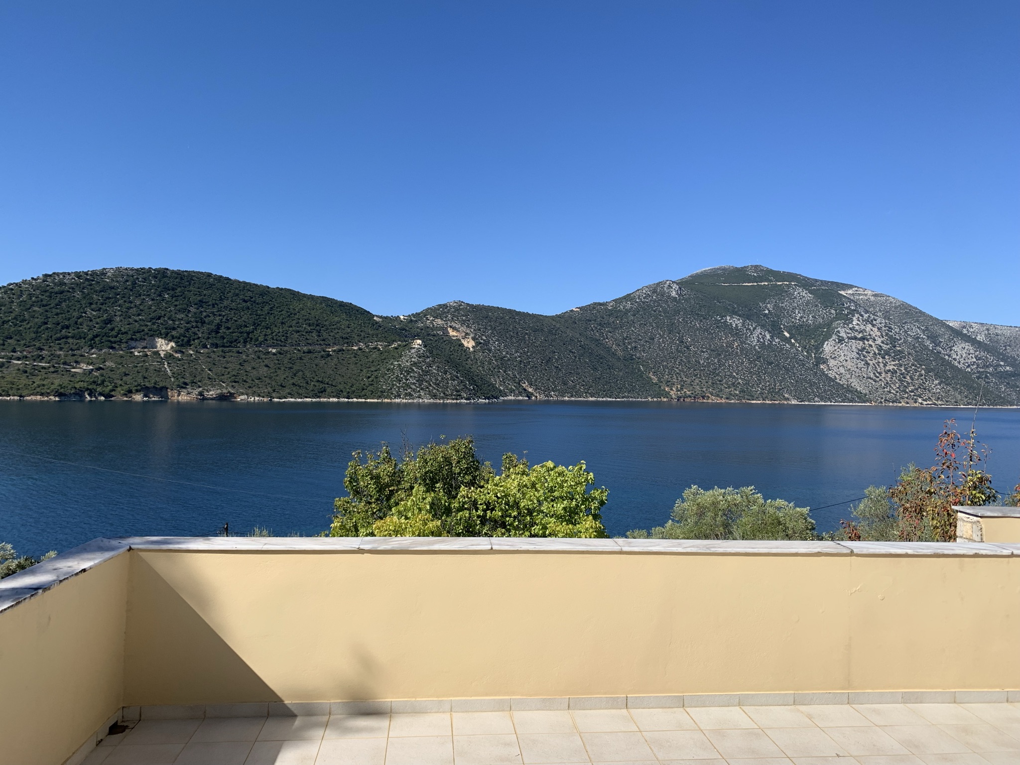 Balcony views of house for rent on Ithaca Greece, Brosta Aetos