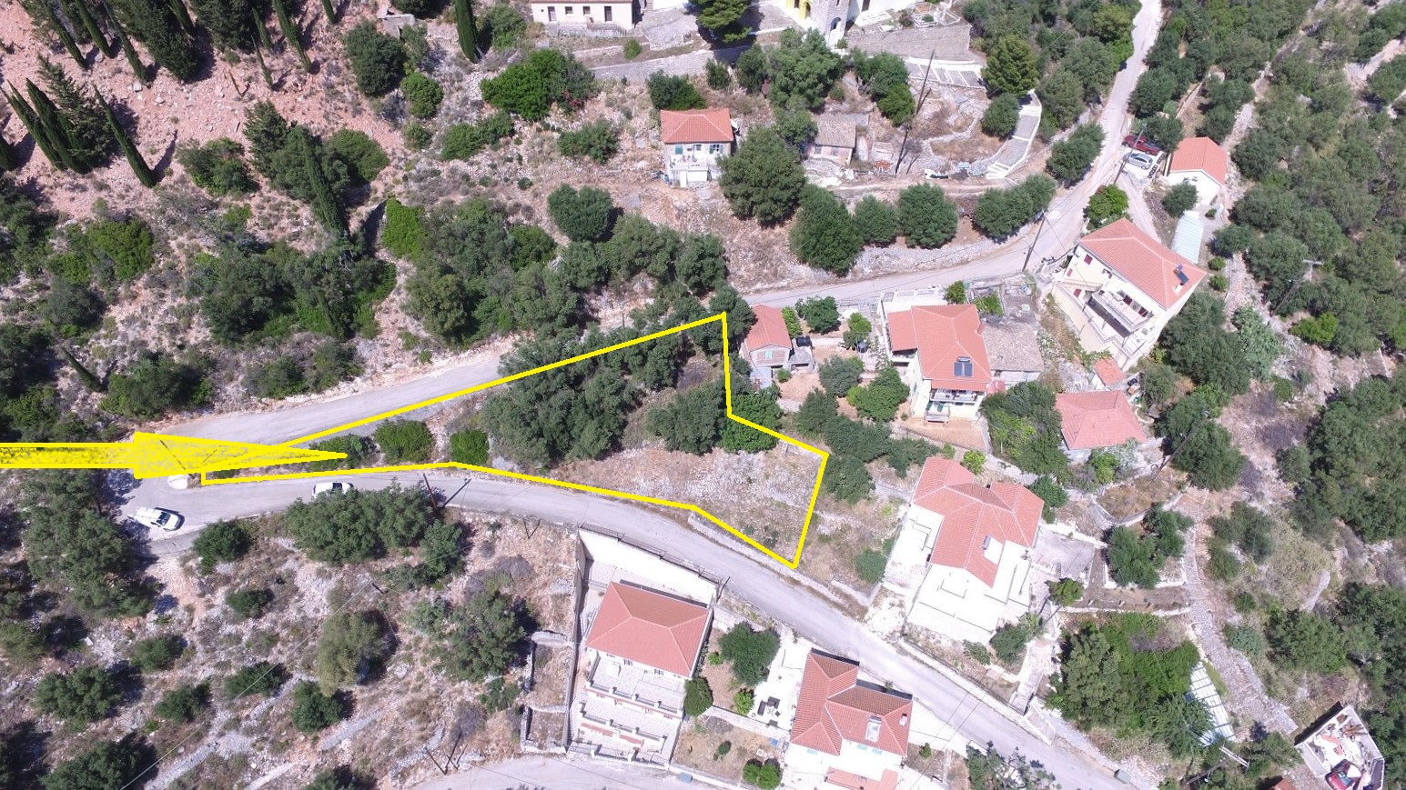 Aerial views of land for sale on Ithaca Greece, Vathi