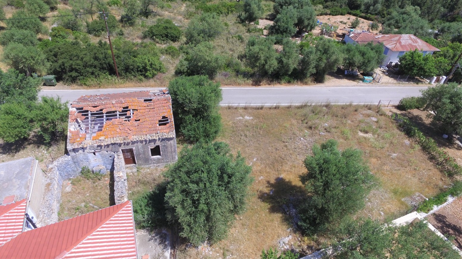 Aerial views of house for sale on Ithaca Greece, Lahos