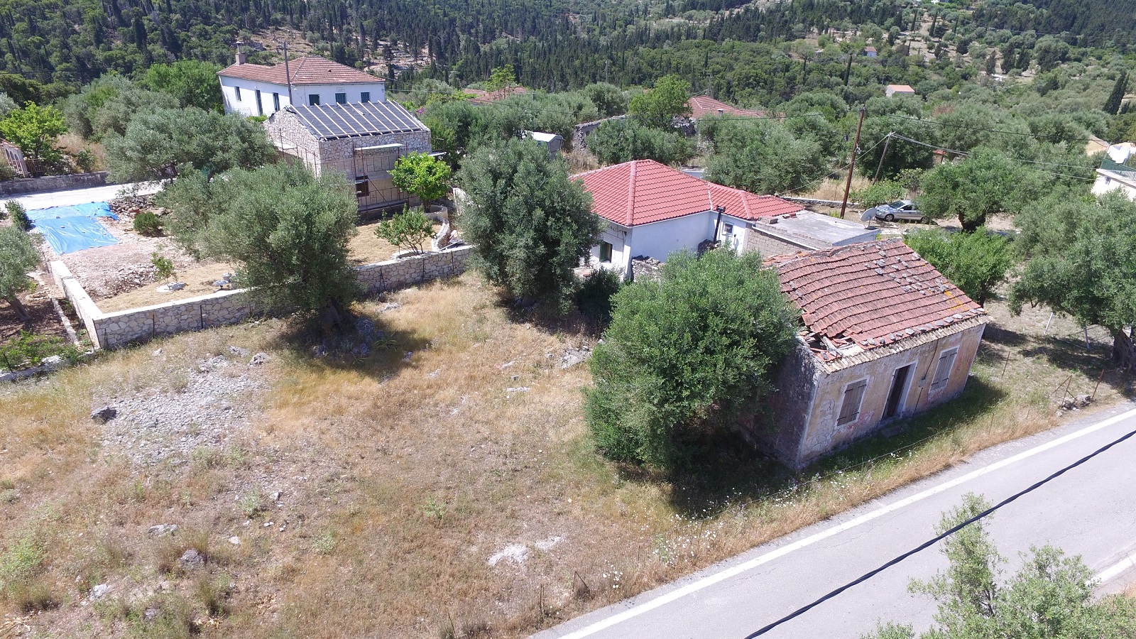 Aerial views of house for sale on Ithaca Greece, Lahos