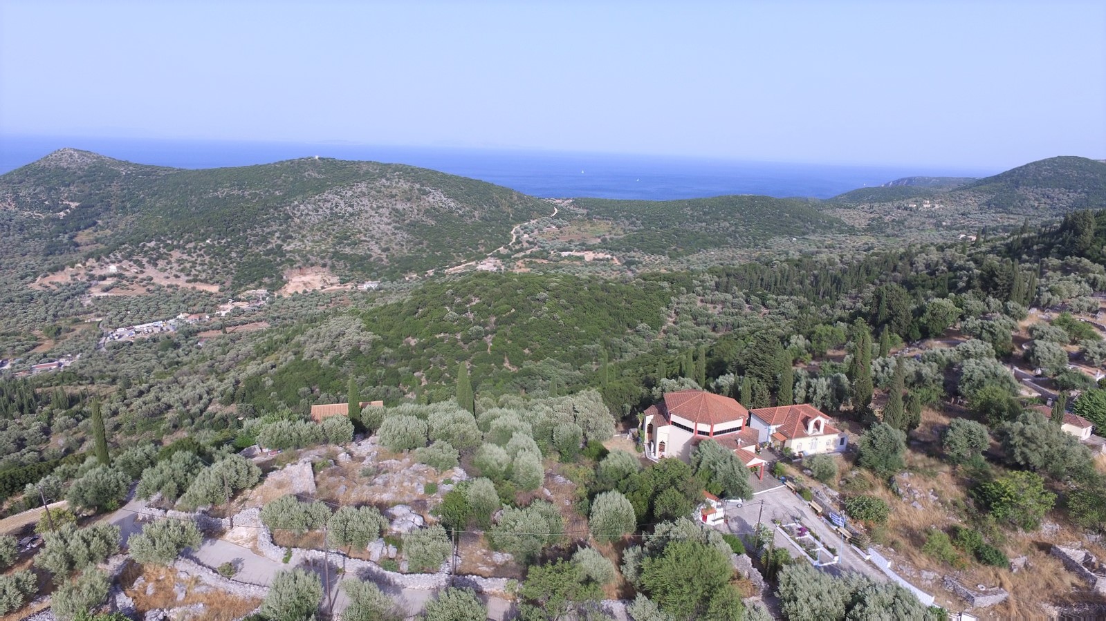 Aerial views of land for sale on Ithaca Greece, Perachori