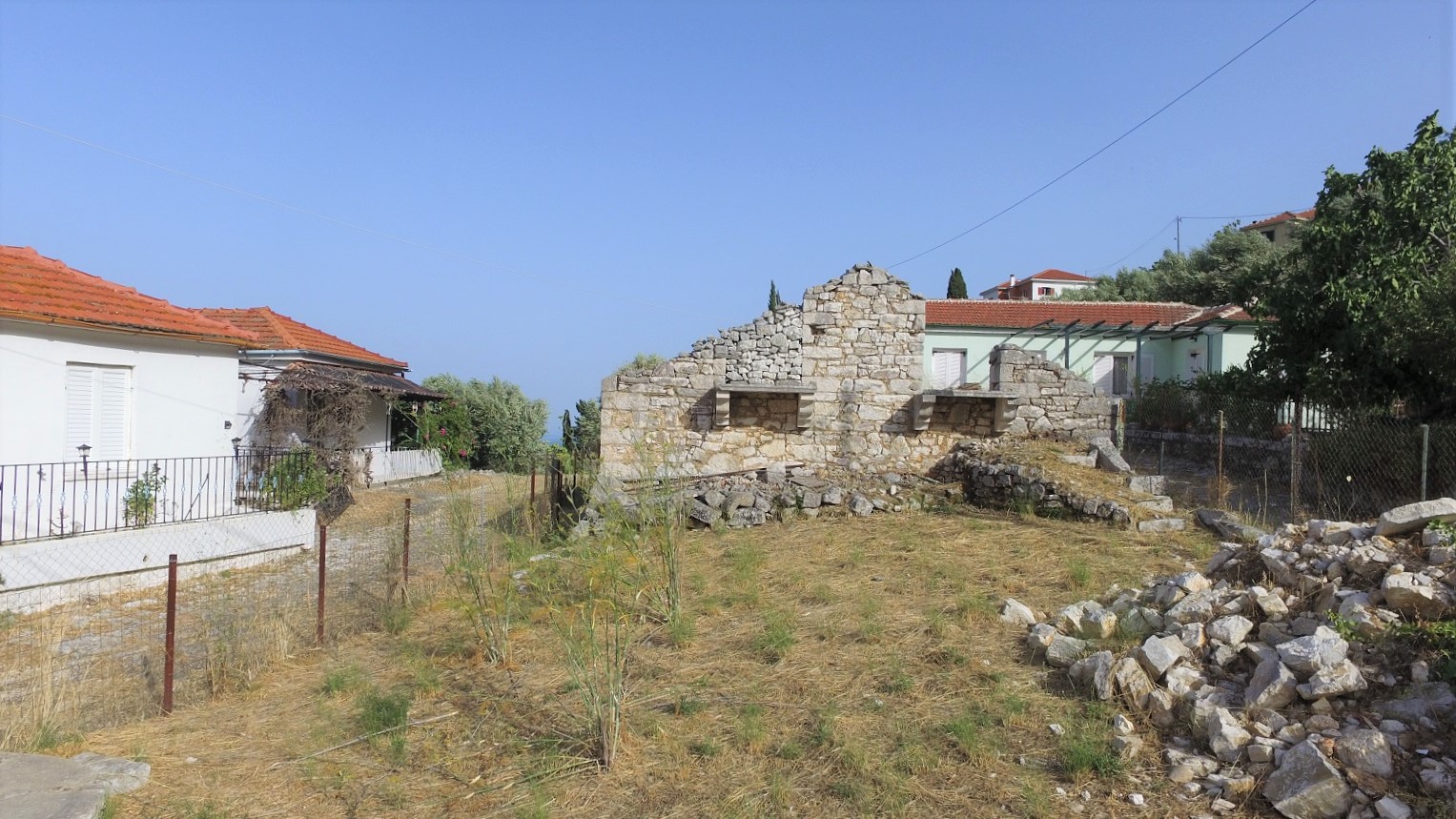 Exterior of land with ruin for sale on Ithaca Greece, Perachori