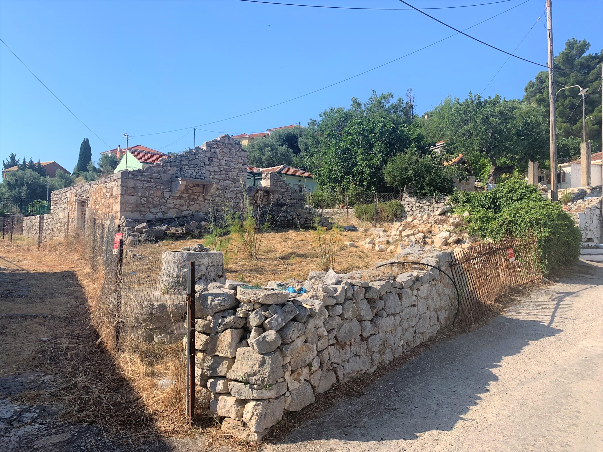 Exterior of land with ruin for sale on Ithaca Greece, Perachori