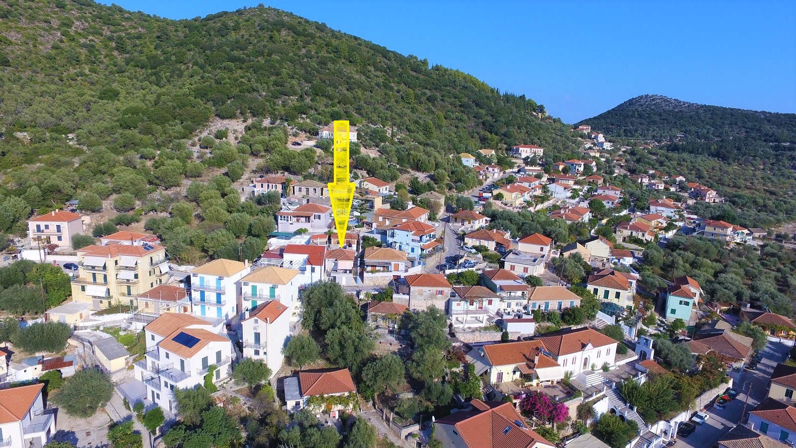 Aerial views of house for sale on Ithaca Greece, Vathi