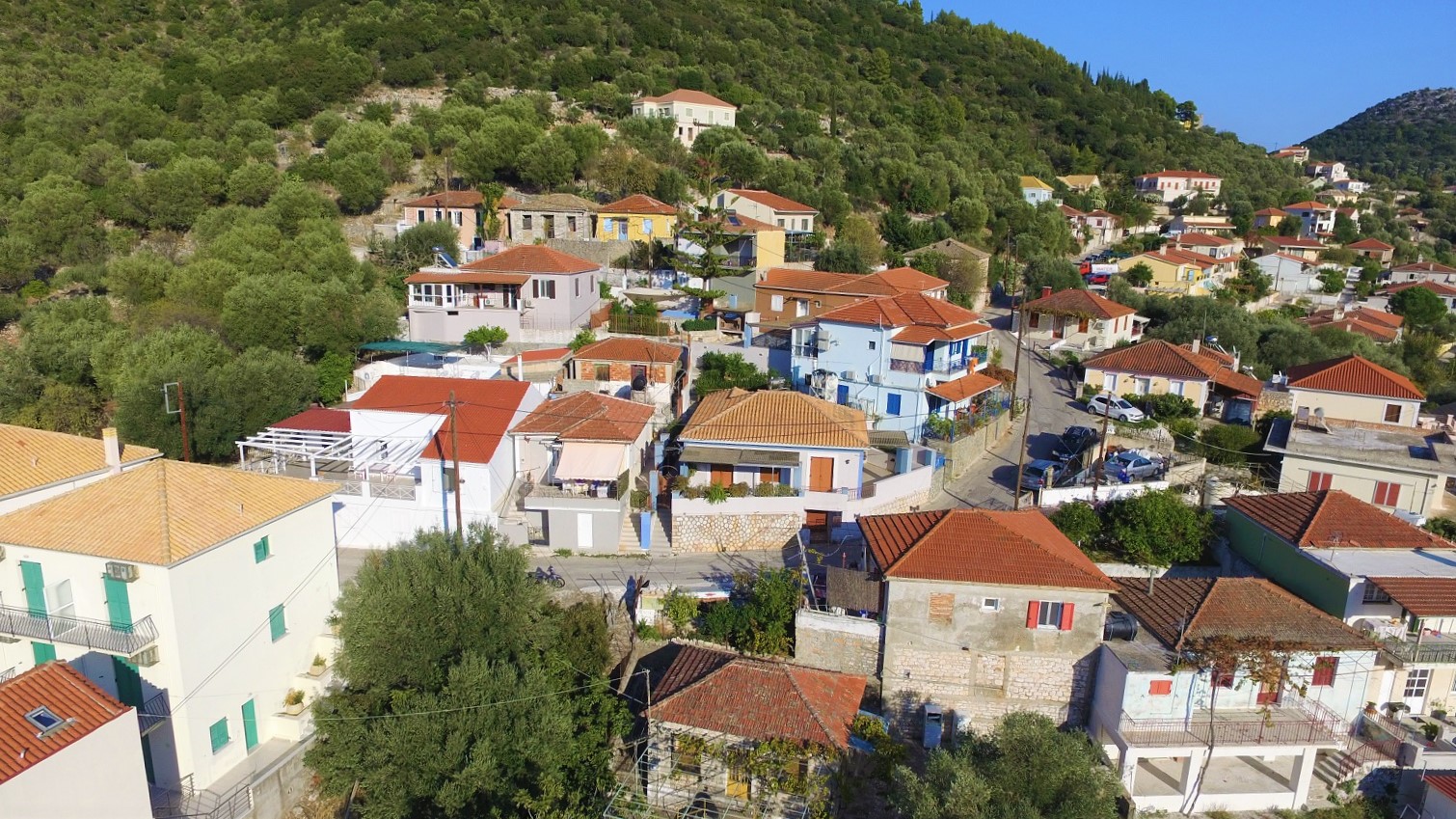 Aerial views of house for sale on Ithaca Greece, Vathi