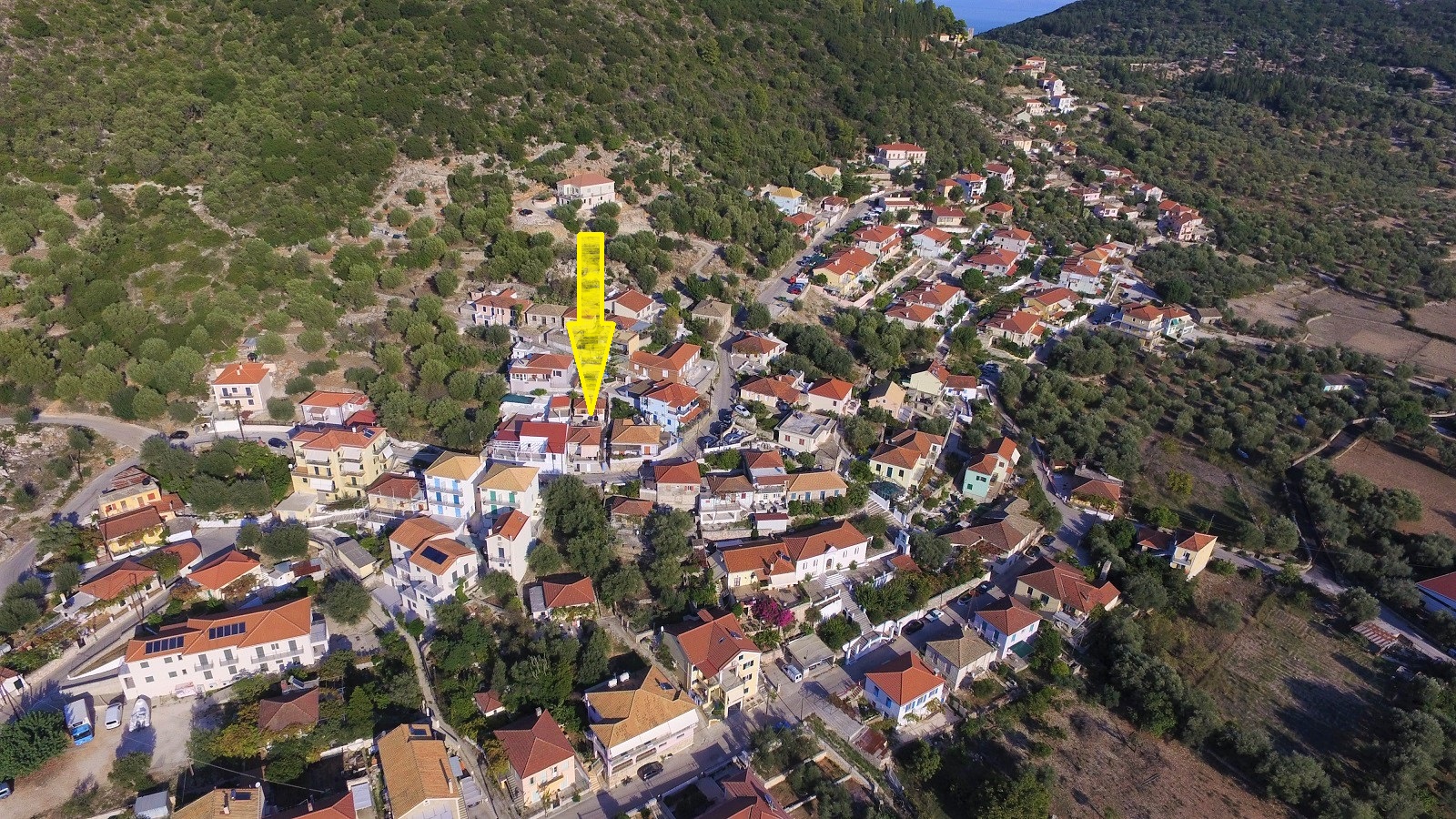 Aerial views of house for sale on Ithaca Greece, Vathi