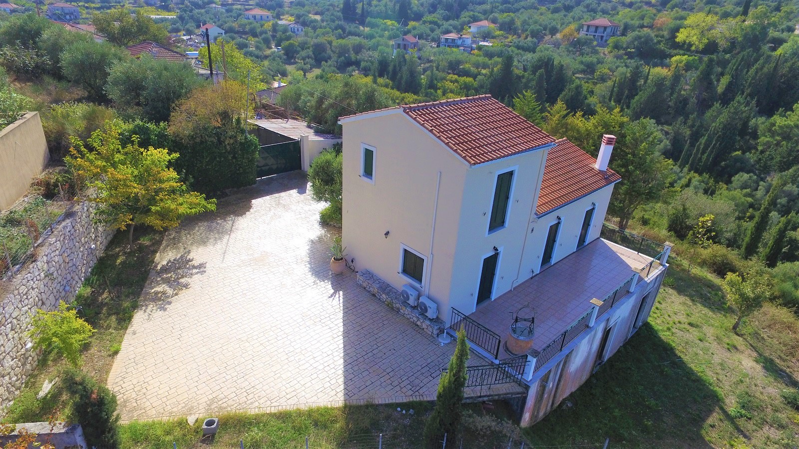 Aerial views of house for sale on Ithaca Greece, Anoghi