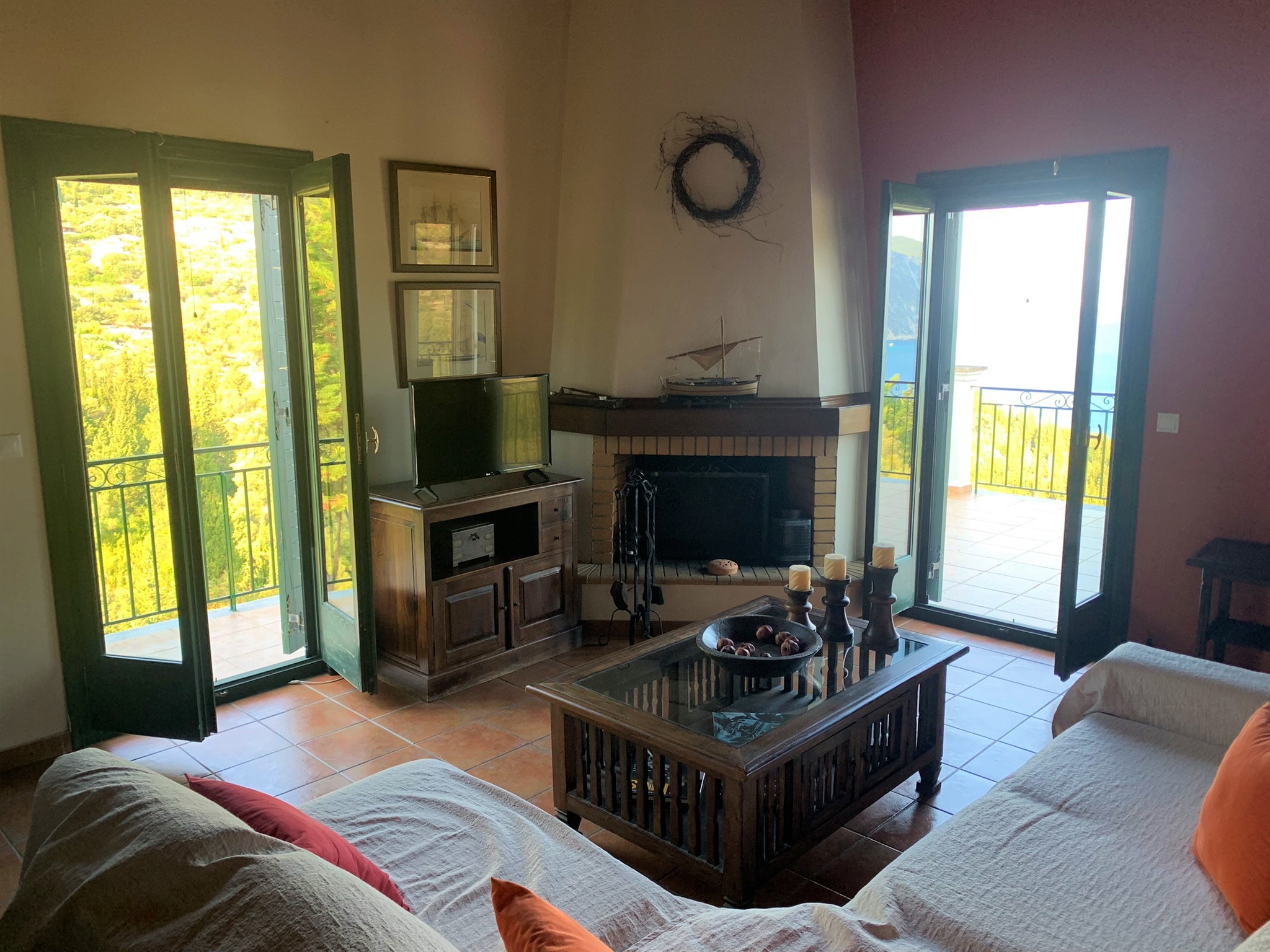 Living room of house for sale on Ithaca Greece, Platrithias