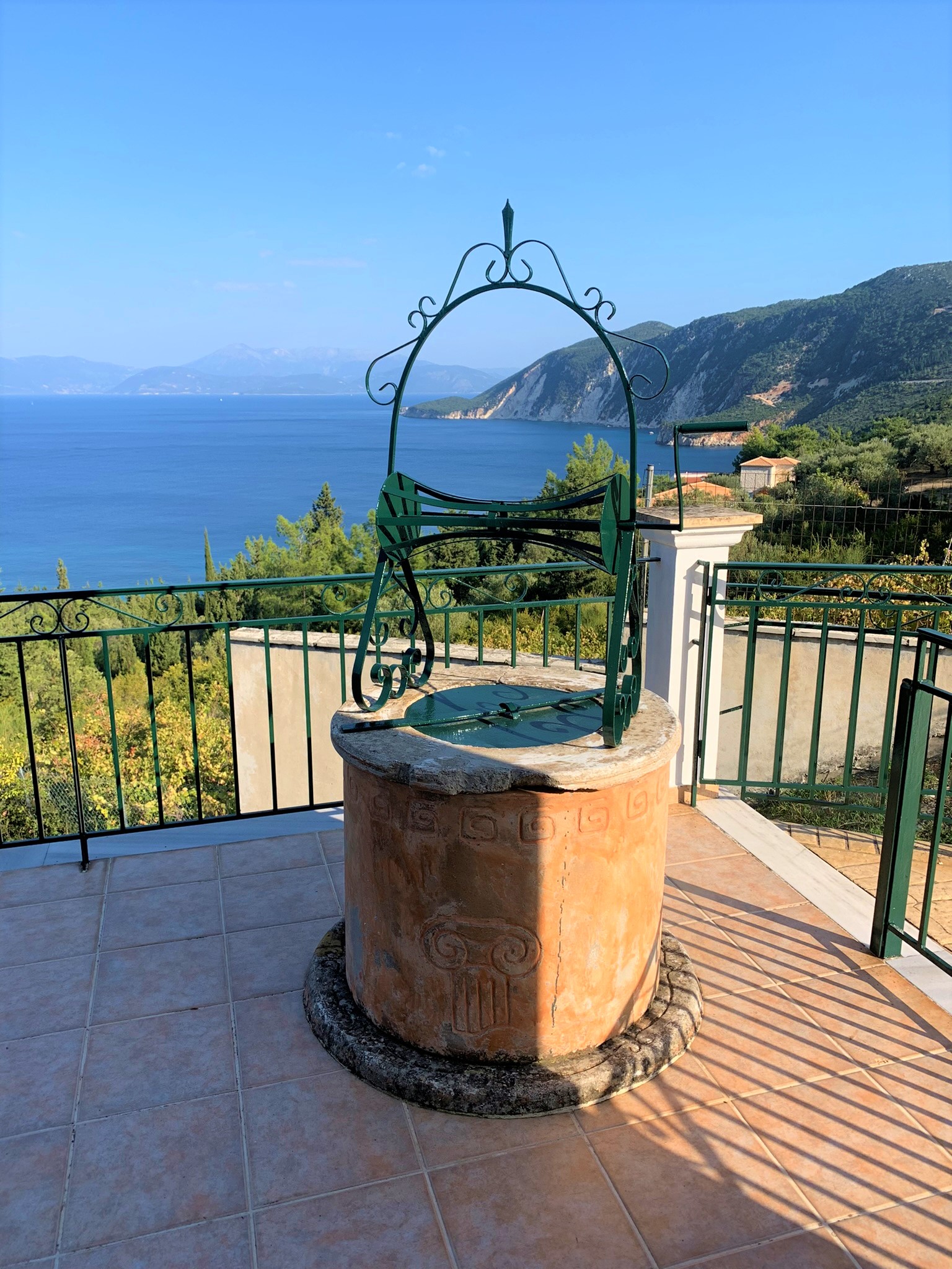 Veranda and views of house for sale on Ithaca Greece, Platrithias