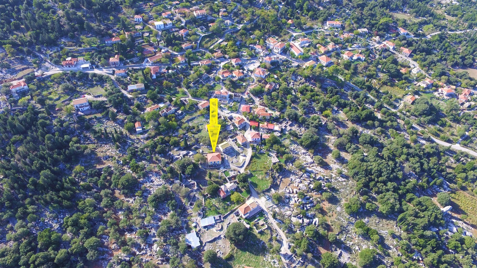 Aerial views of house for sale on Ithaca Greece, Anoghi