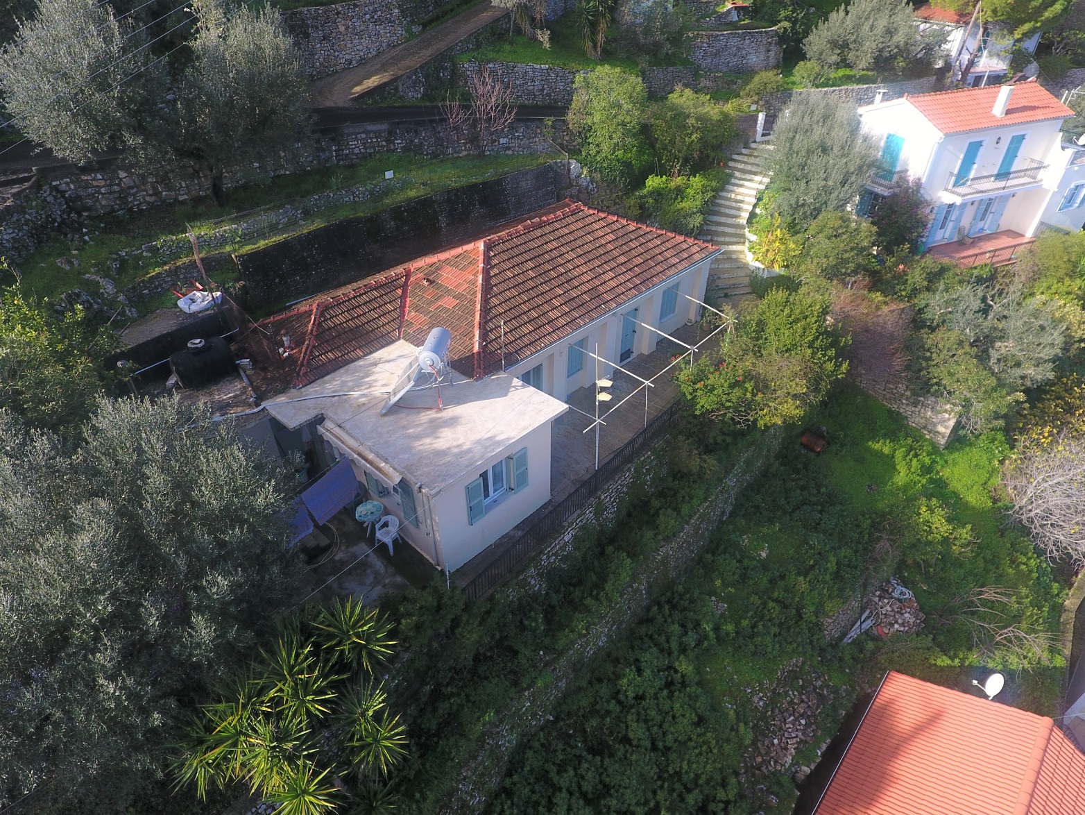 Aerial views of house for sale on Ithaca Greece, Perachori