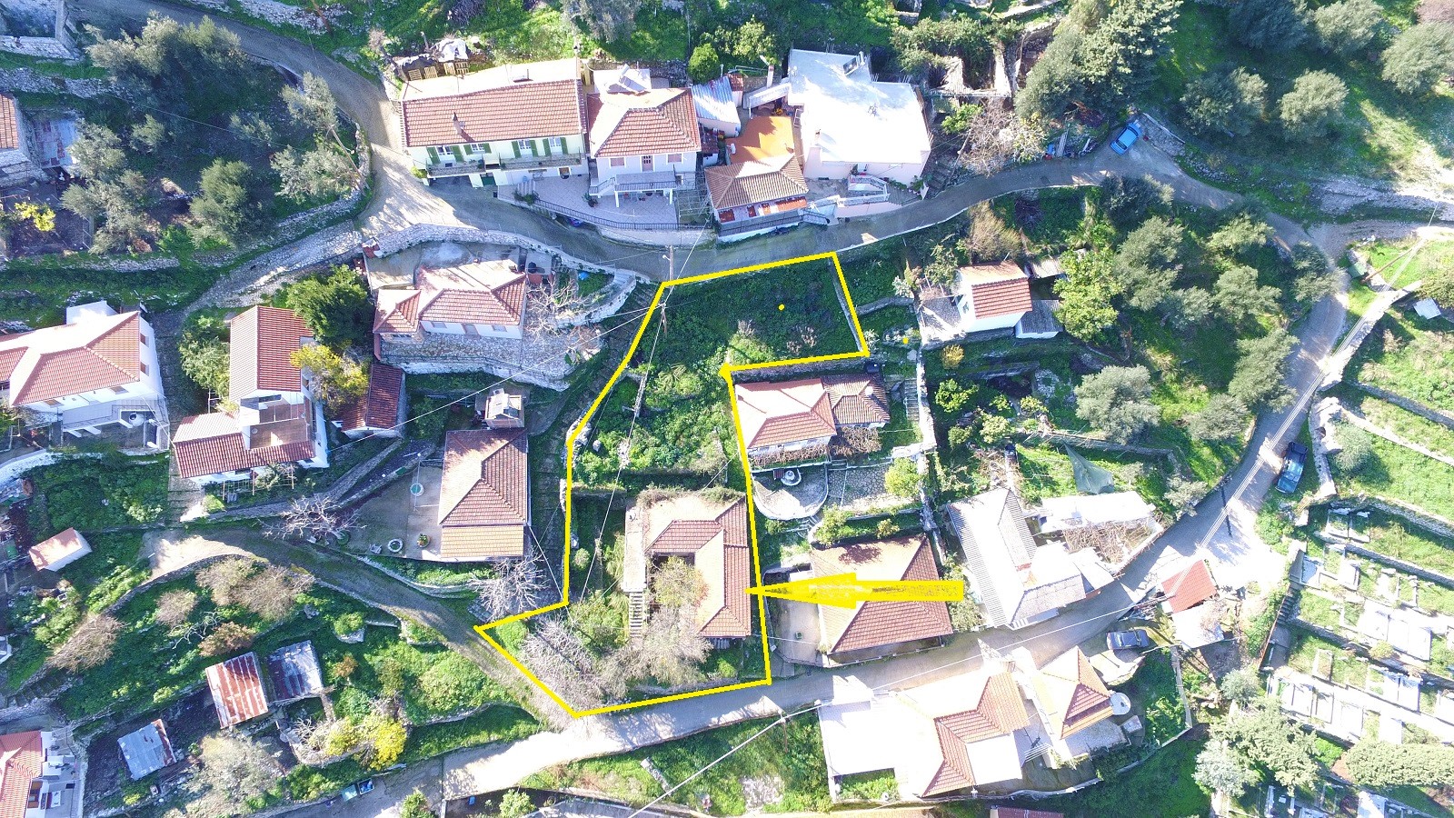Aerial view of house for sale in Ithaca Greece, Perachori
