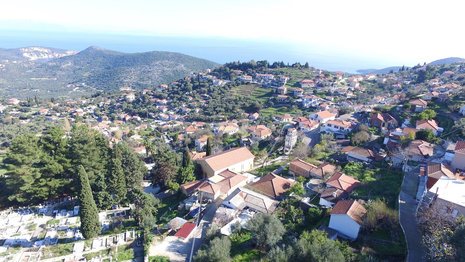 Aerial view of land for sale in Ithaca Greece, Perachori