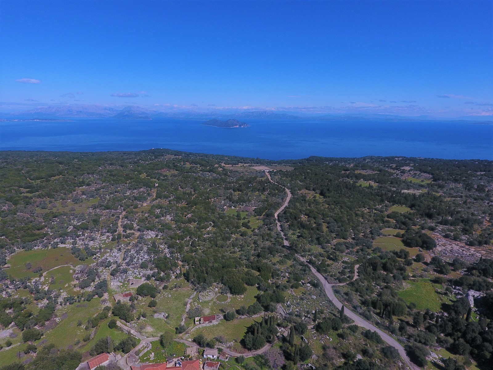 Aerial view of house for sale Ithaca Greece, Anoghi