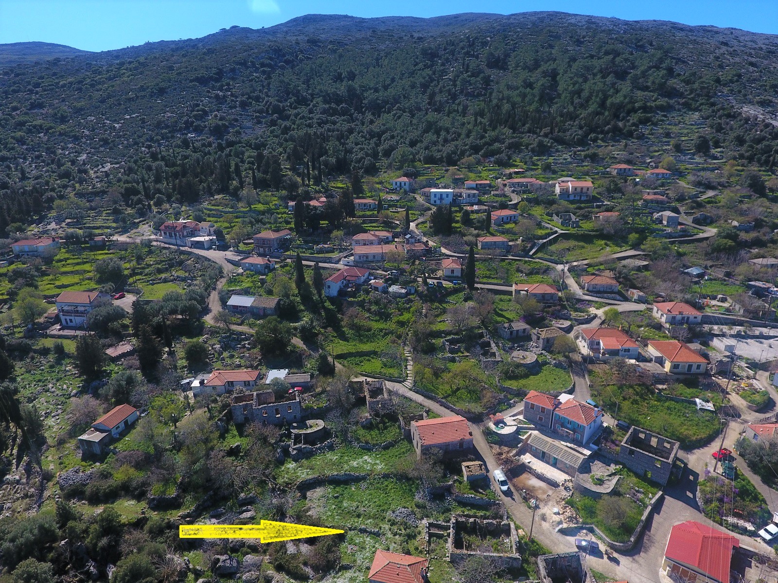 Aerial view of house for sale Ithaca Greece, Anoghi