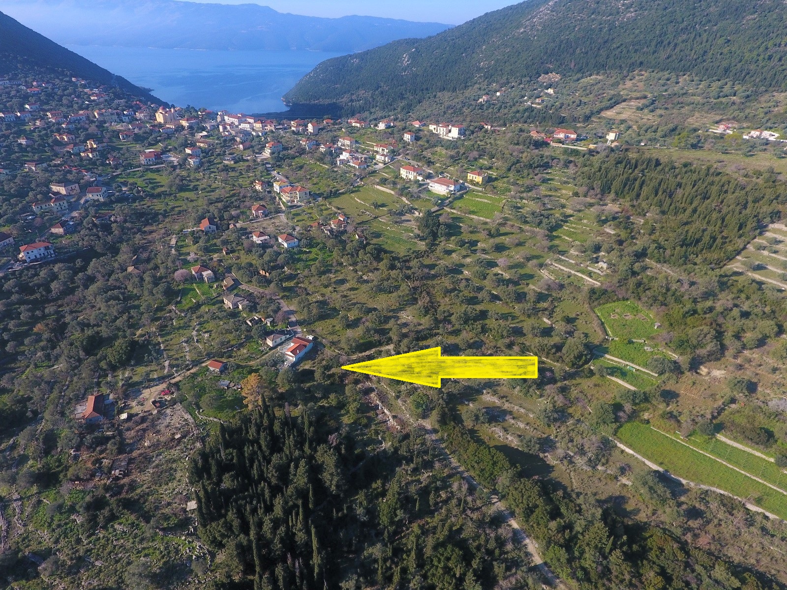 Aerial views of land for sale on Ithaca Greece, Stavros