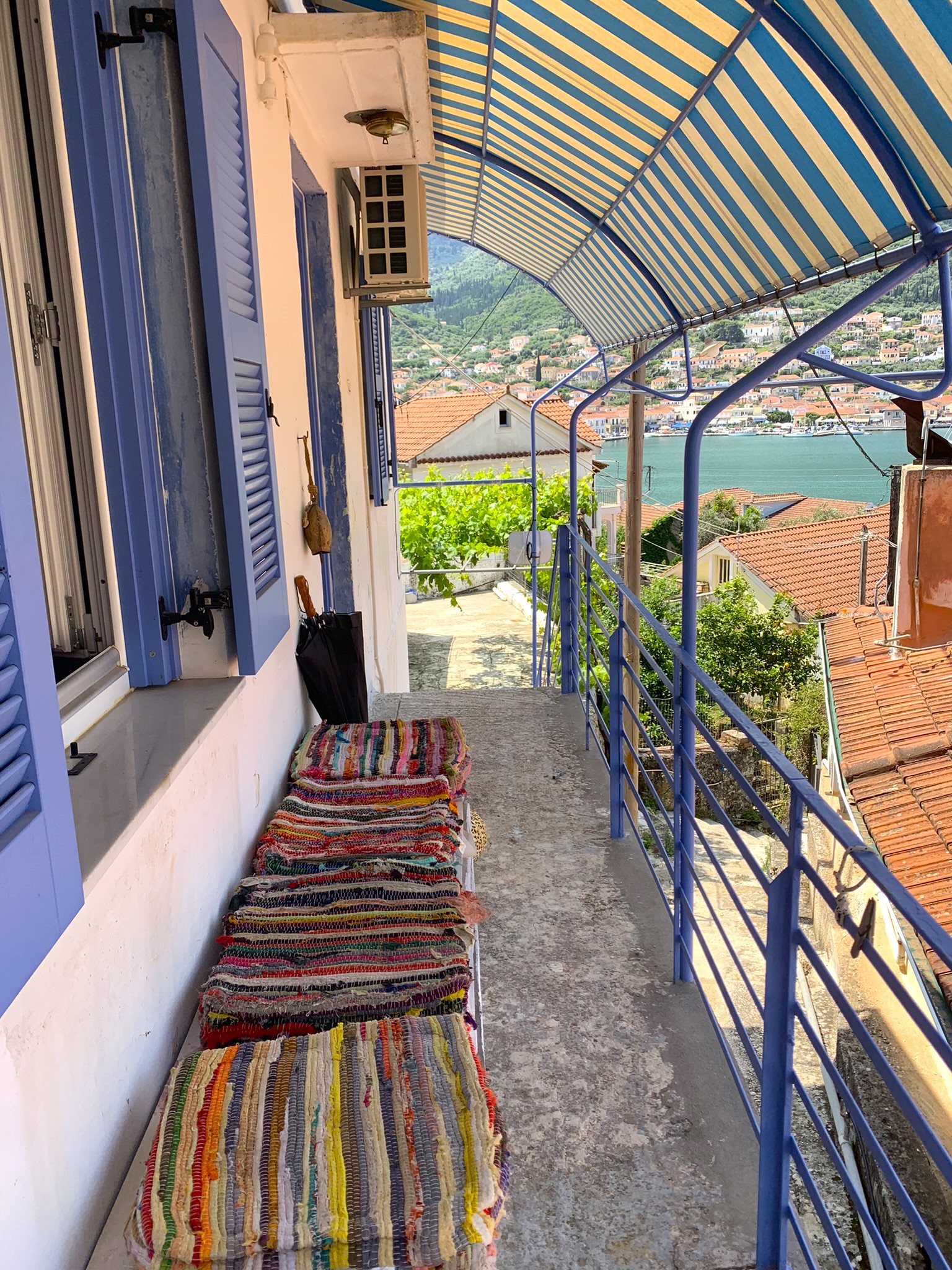 Balcony and views of house for sale on Ithaca Greece, Vathi