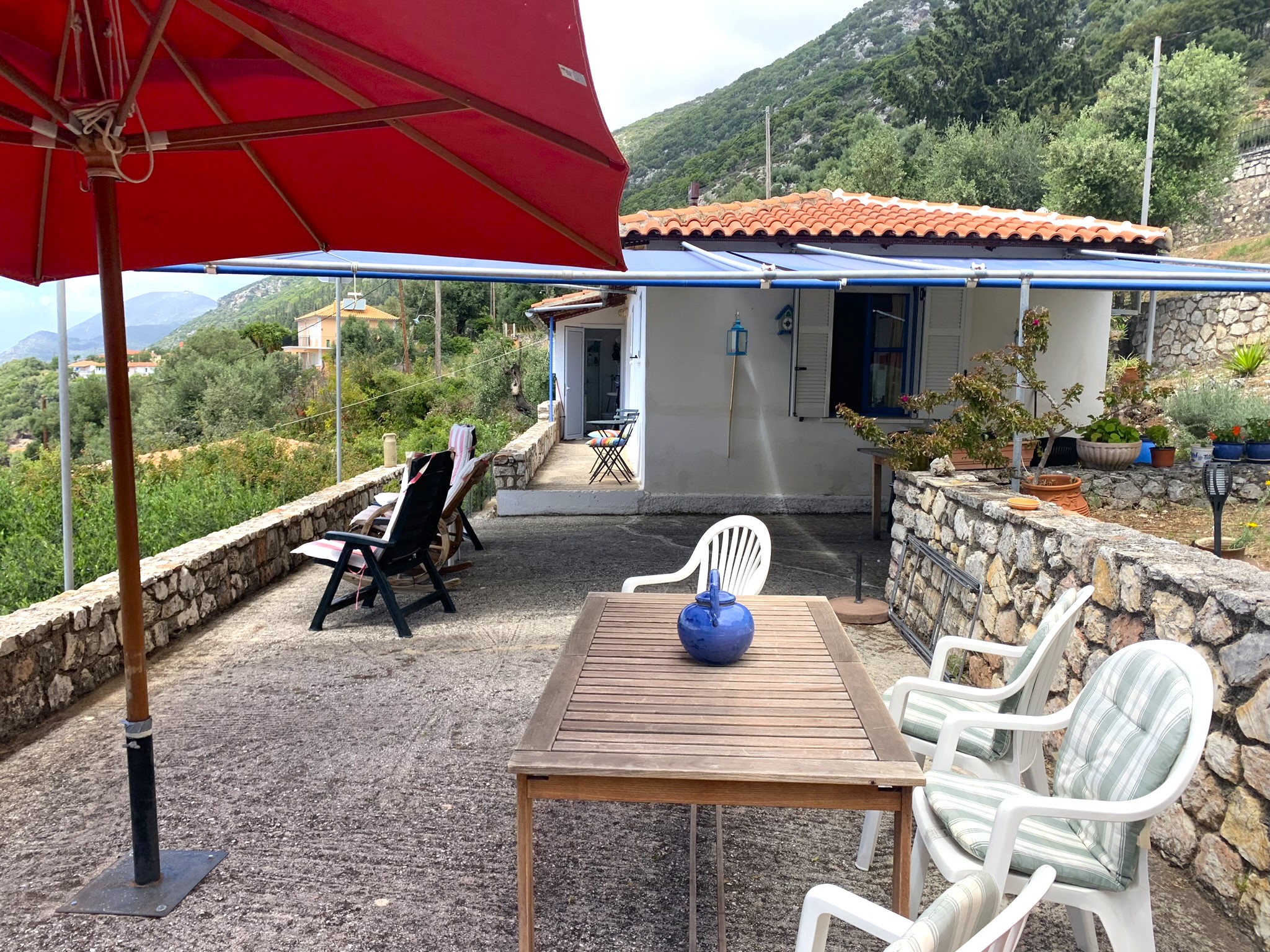 Outdoor spaces and views of house for sale on Ithaca Greece, Lefki