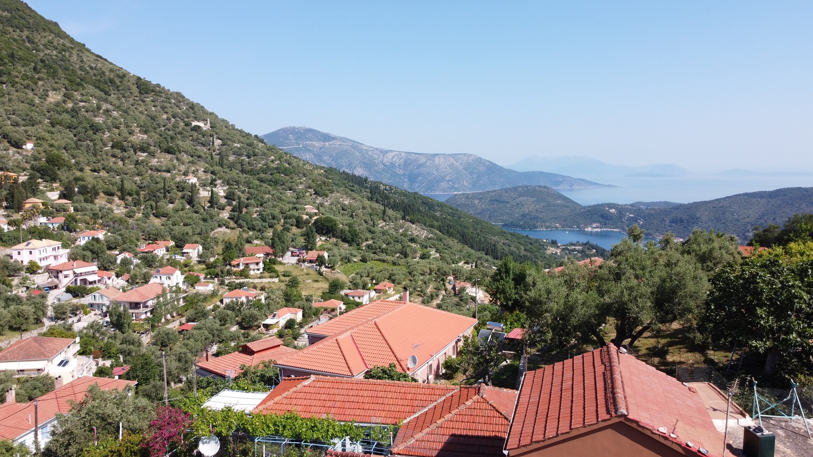 Aerial views of house for sale on Ithaca Greece, Perachori