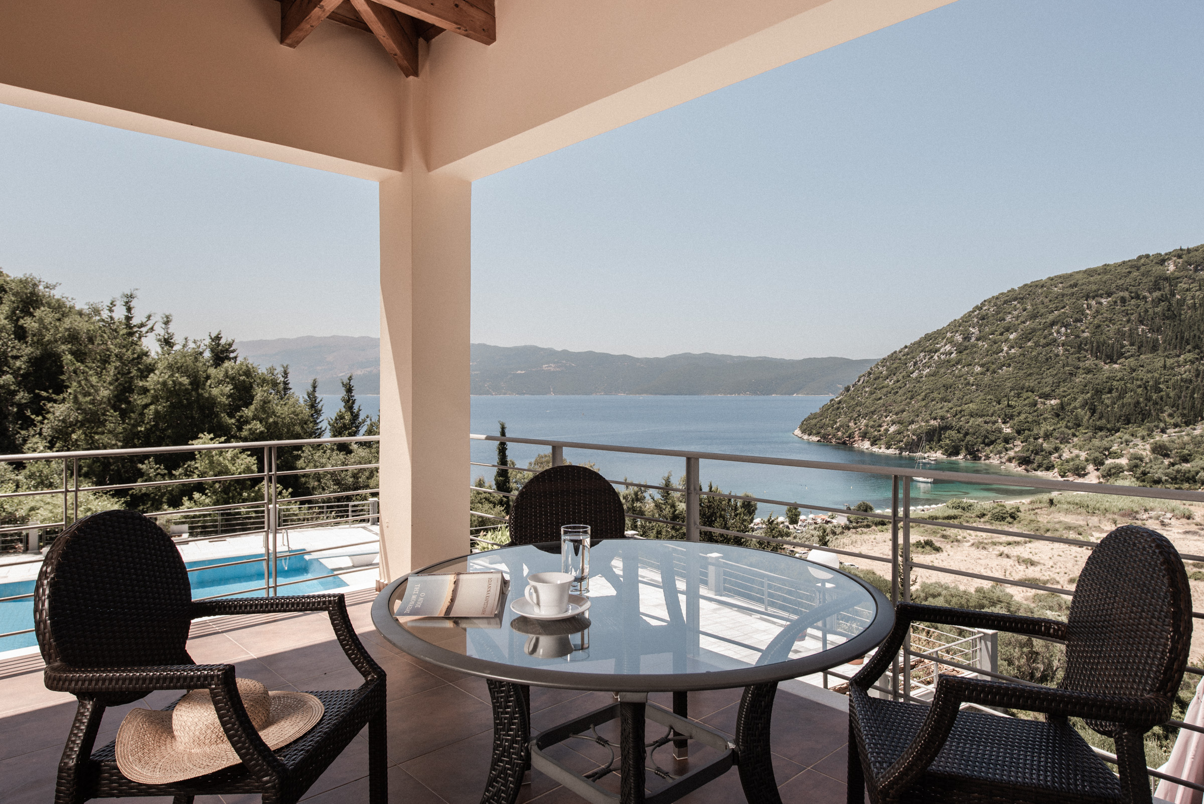Outdoor pool area of villa for rent on Ithaca Greece, Stavros