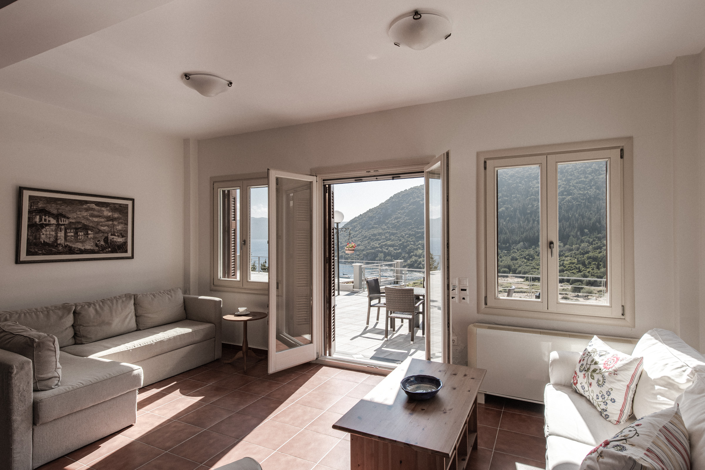 Living room of villa for rent on Ithaca Greece, Stavros