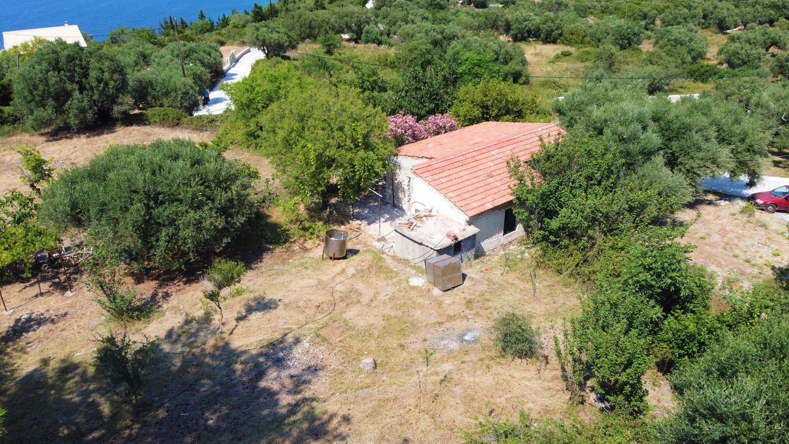 Drone of house for sale on Ithaca Greece, Ag saranta